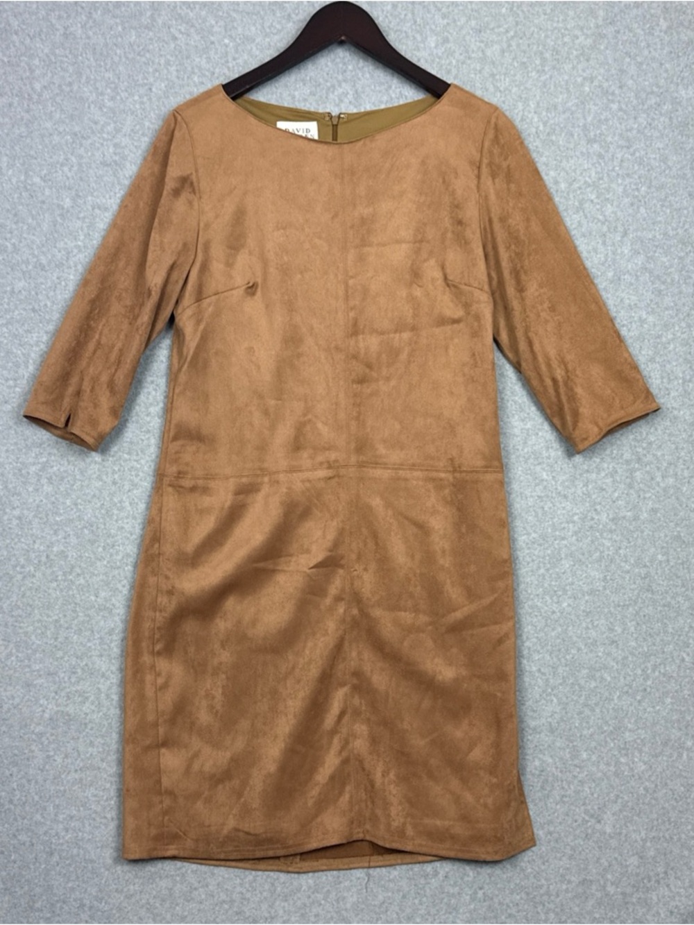 David Warren New York Brown Faux Suede 3/4 Sleeve Shift Dress Size 10